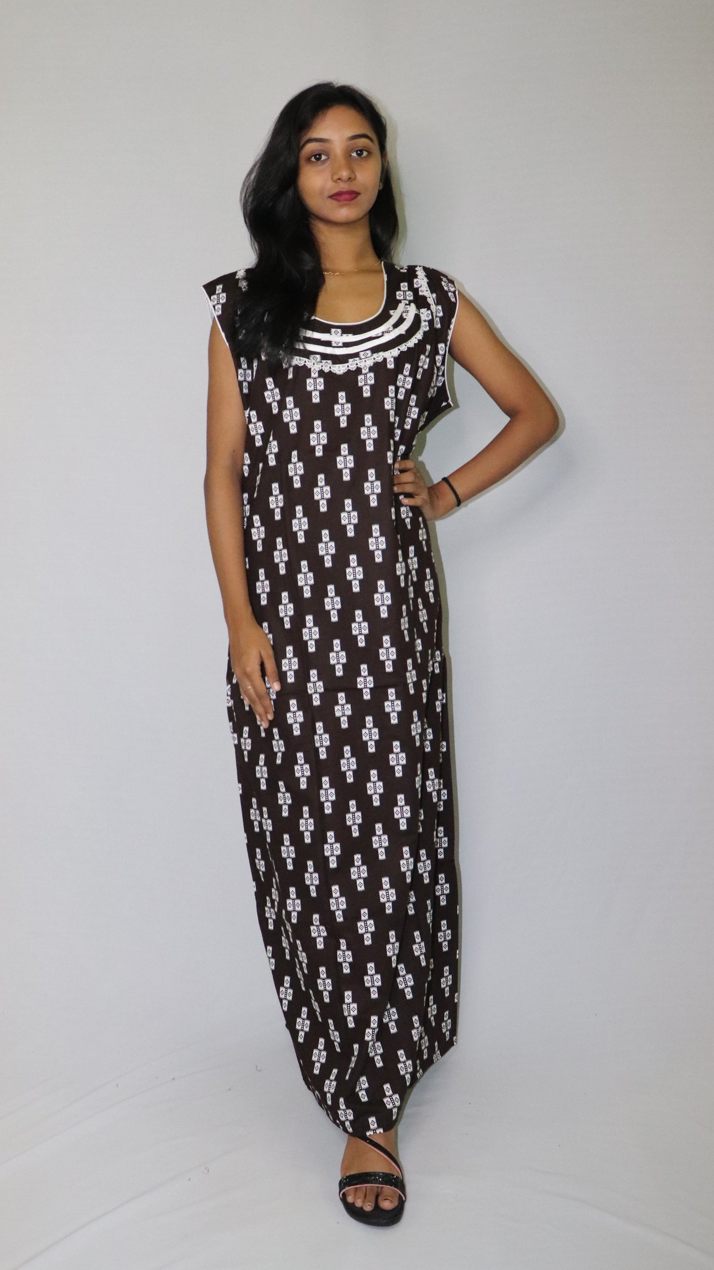 ATIMADE Pentagonal Neck Designer Nighty For Women