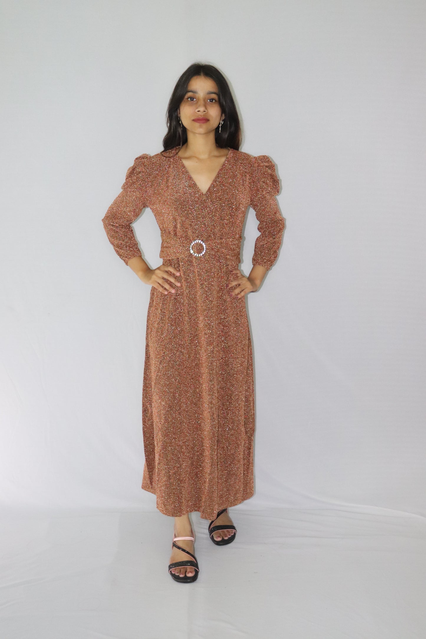 ATIMADE Branded V Neck Women's Satin Stylish Party Dress