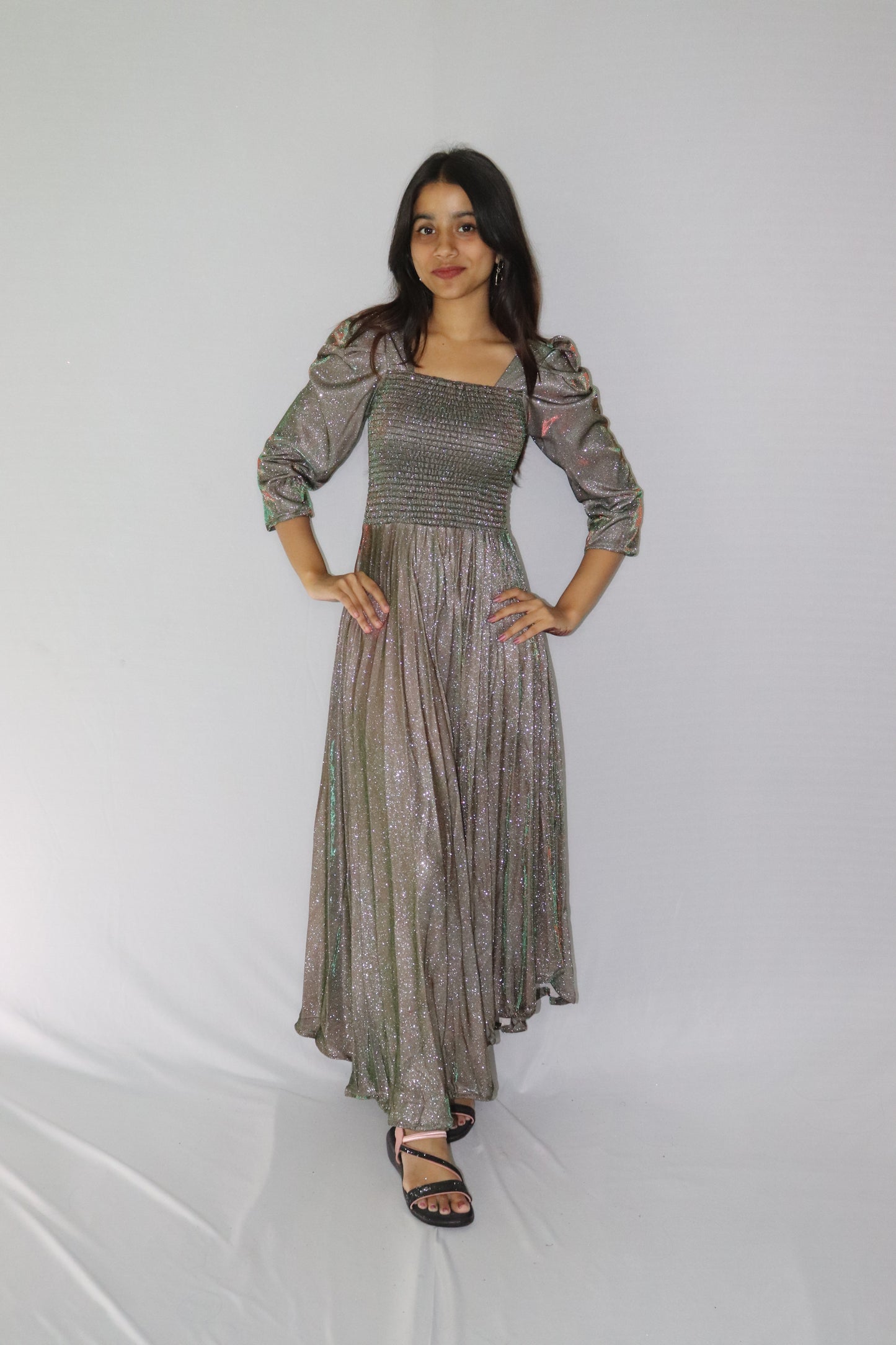 ATIMADE Branded Square Neck Women's Satin Stylish Party Dress