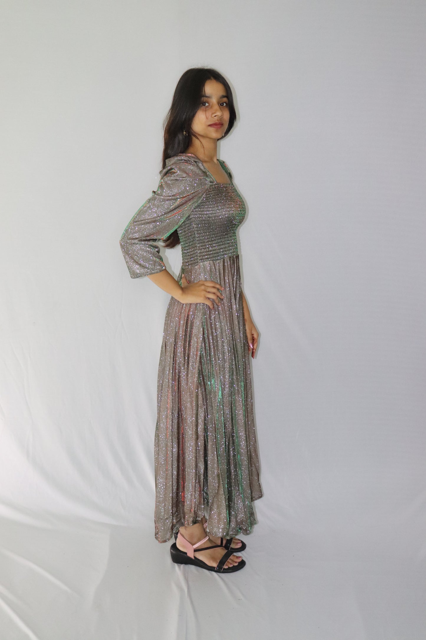 ATIMADE Branded Square Neck Women's Satin Stylish Party Dress