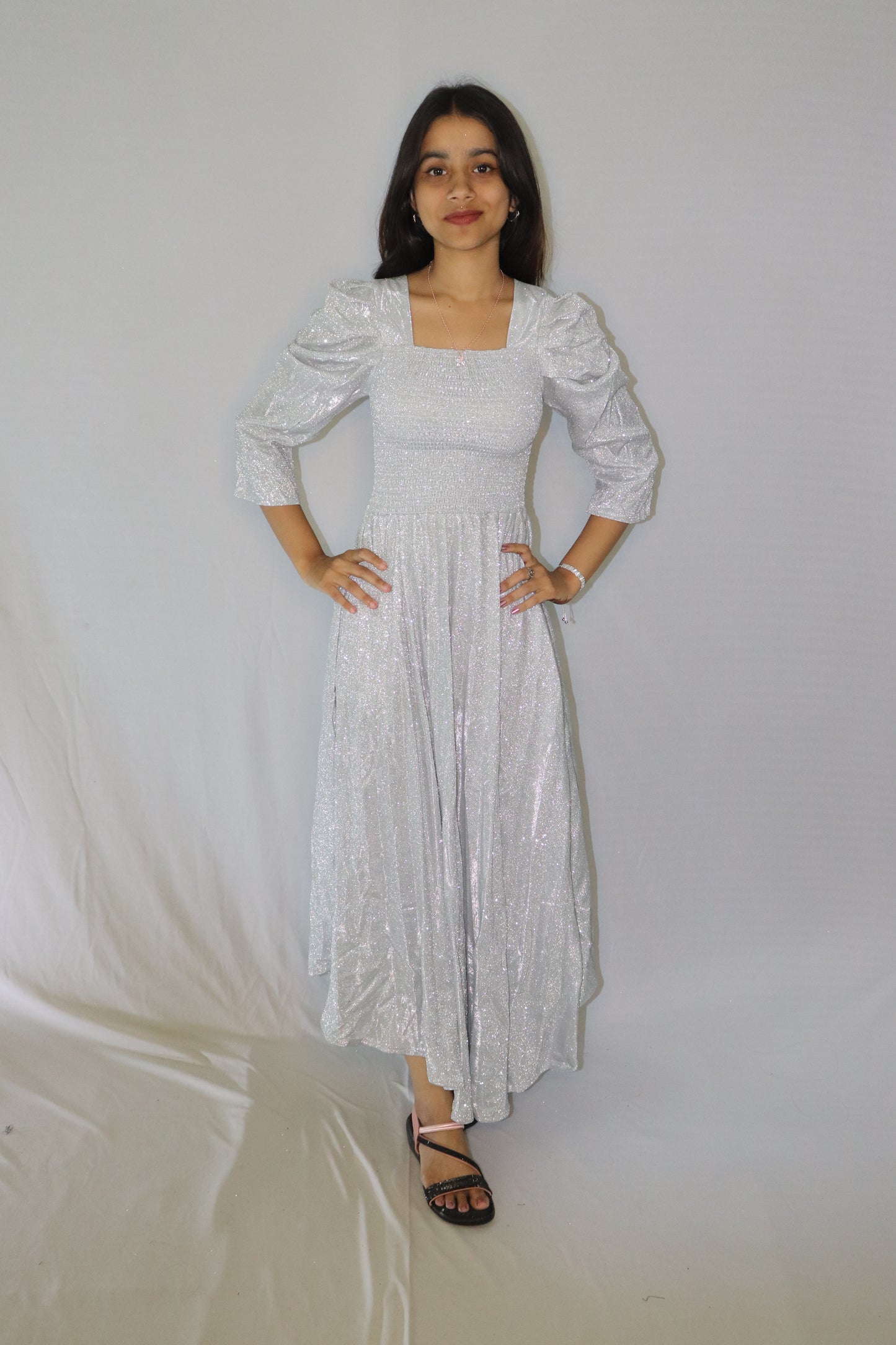 ATIMADE Branded Square Neck Women's Satin Stylish Party Dress