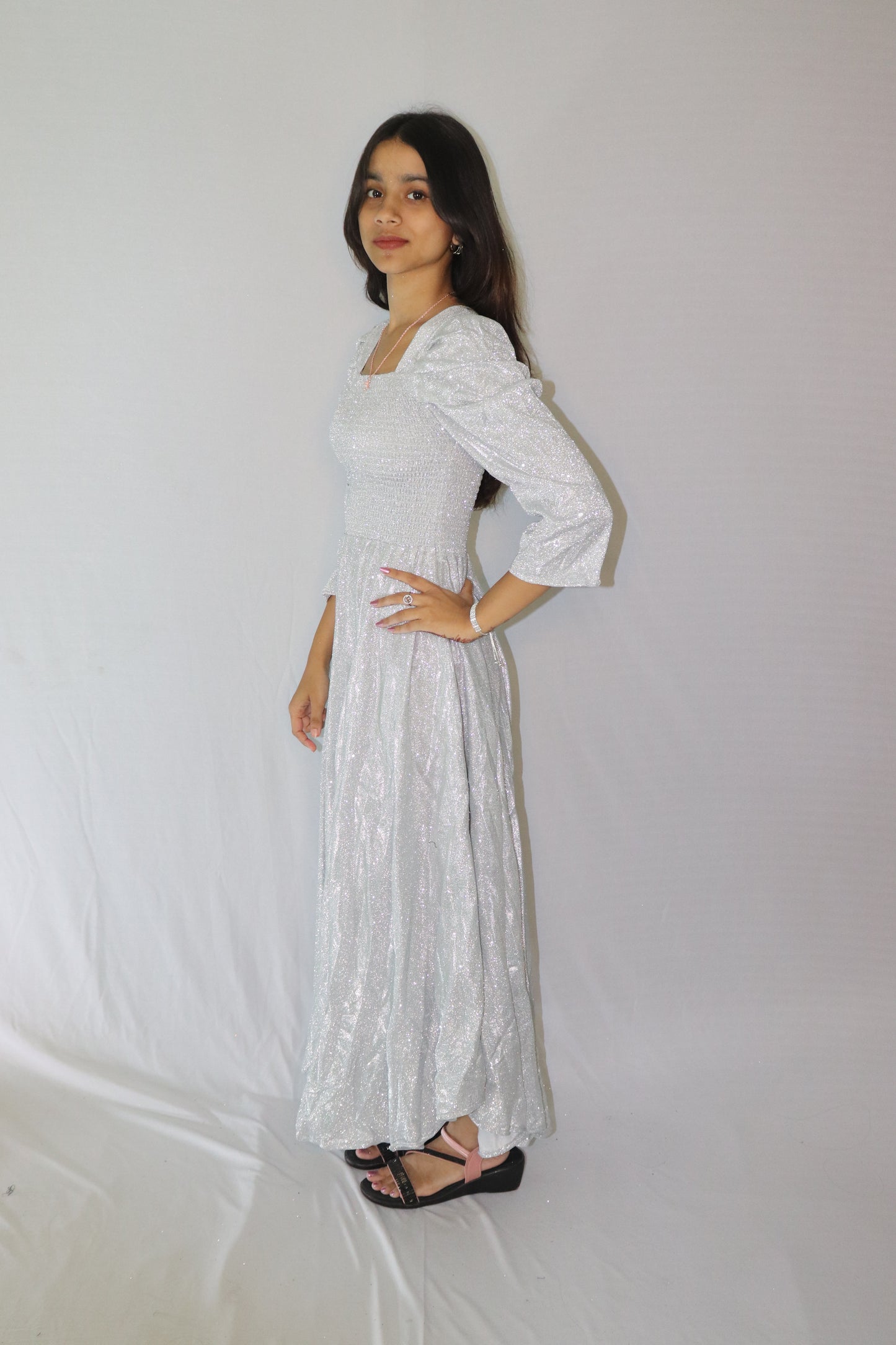 ATIMADE Branded Square Neck Women's Satin Stylish Party Dress