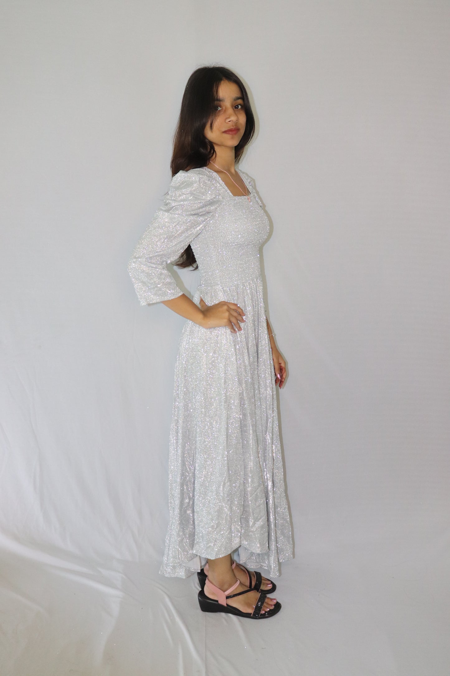ATIMADE Branded Square Neck Women's Satin Stylish Party Dress