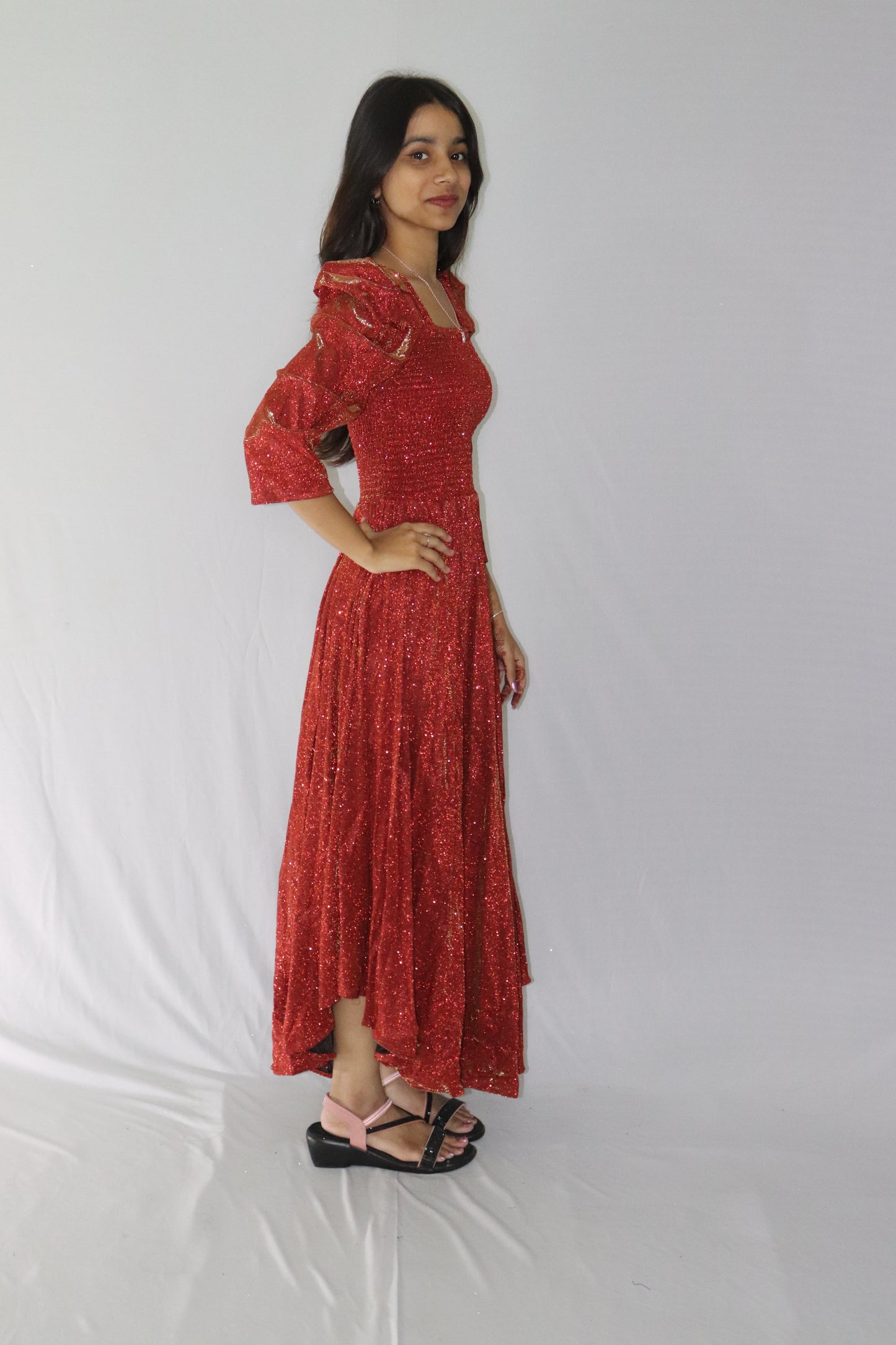ATIMADE Branded Square Neck Women's Satin Stylish Party Dress