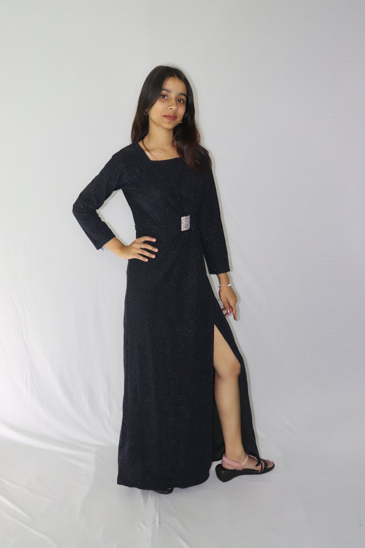 ATIMADE Branded Square Neck Women's Satin Stylish Party Dress