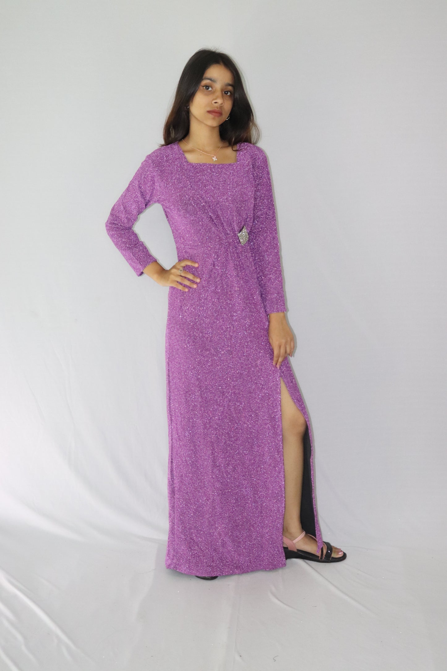 ATIMADE Branded Square Neck Women's Satin Stylish Party Dress