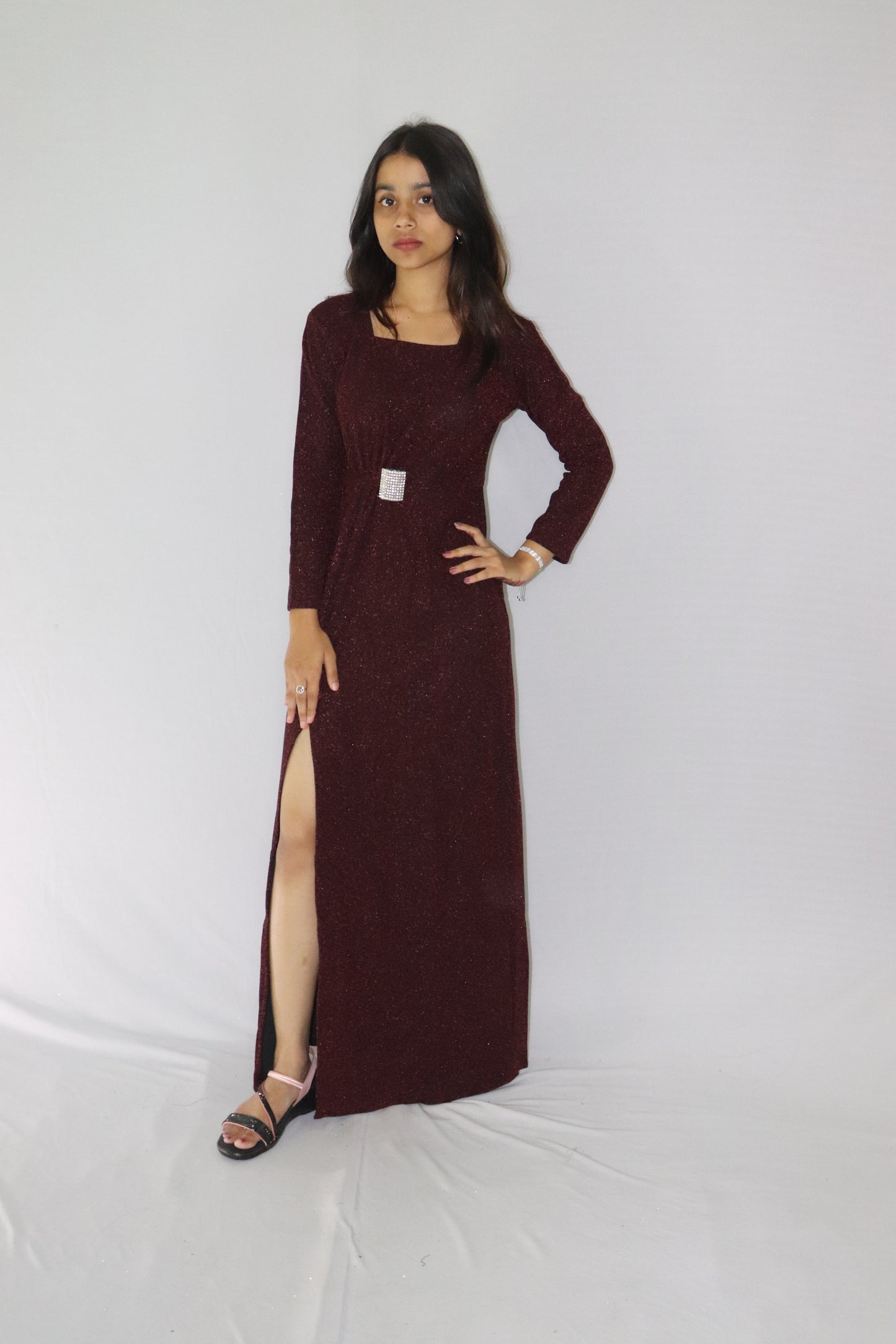 ATIMADE Branded Square Neck Women's Satin Stylish Party Dress