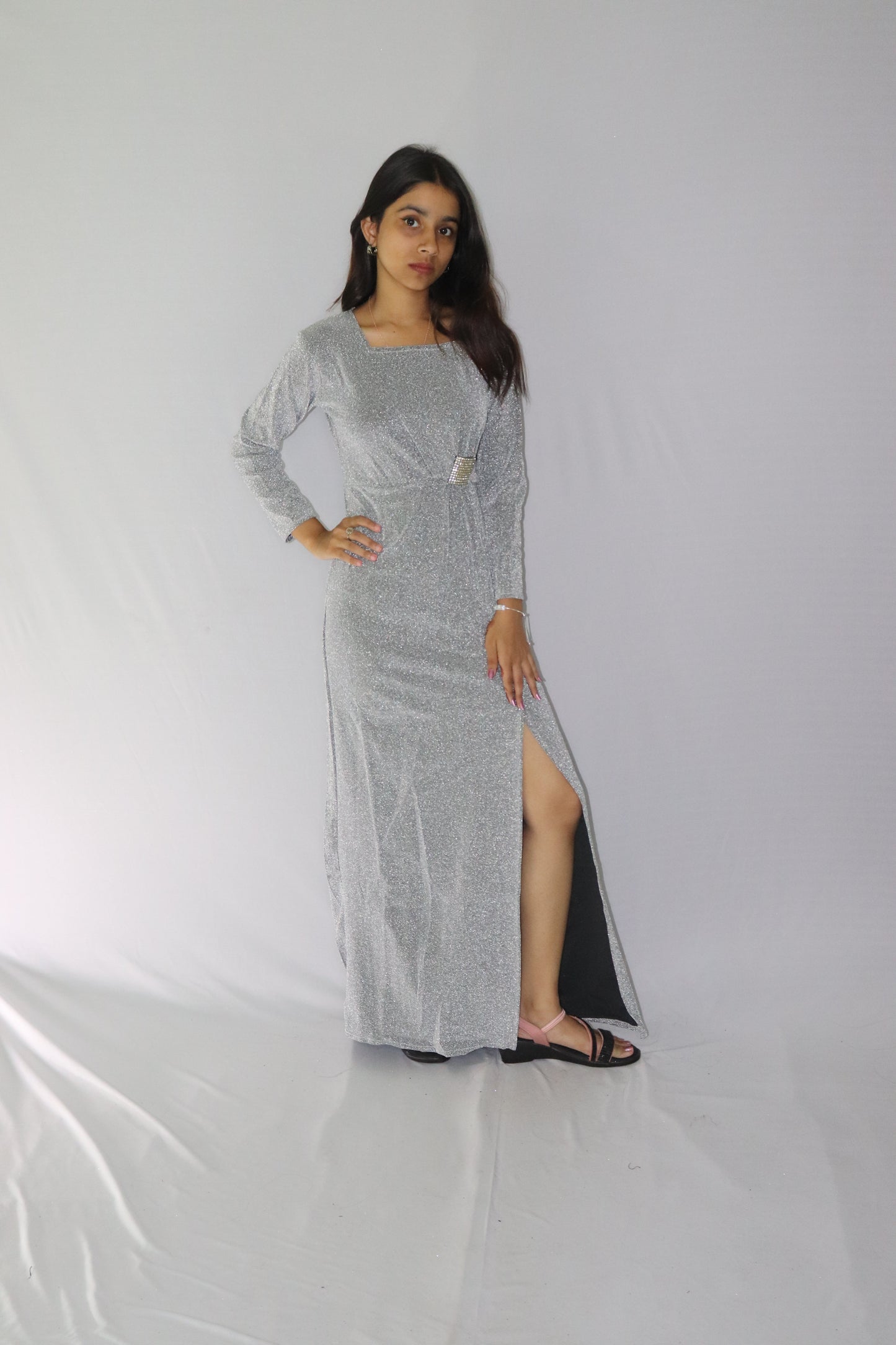 ATIMADE Branded Square Neck Women's Satin Stylish Party Dress