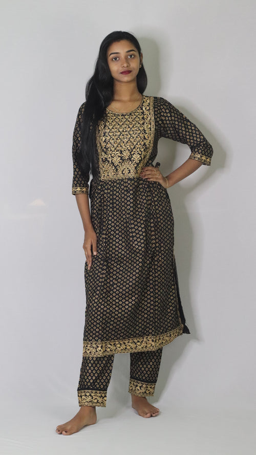 ATIMADE Cotton Blend Rayon Embroidered Kurti