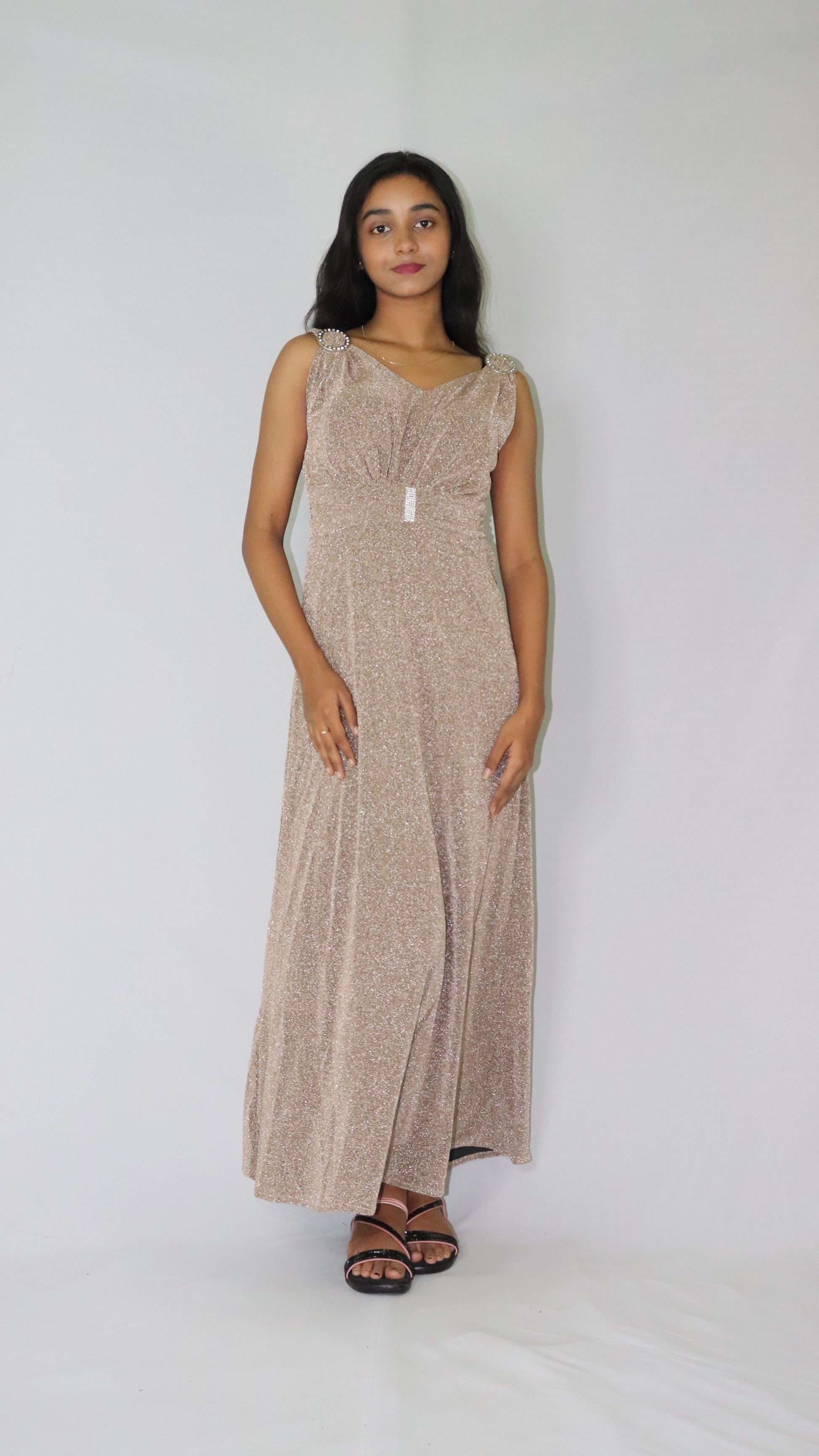ATIMADE V Neck Solid Regular Floor Length Dress For Women
