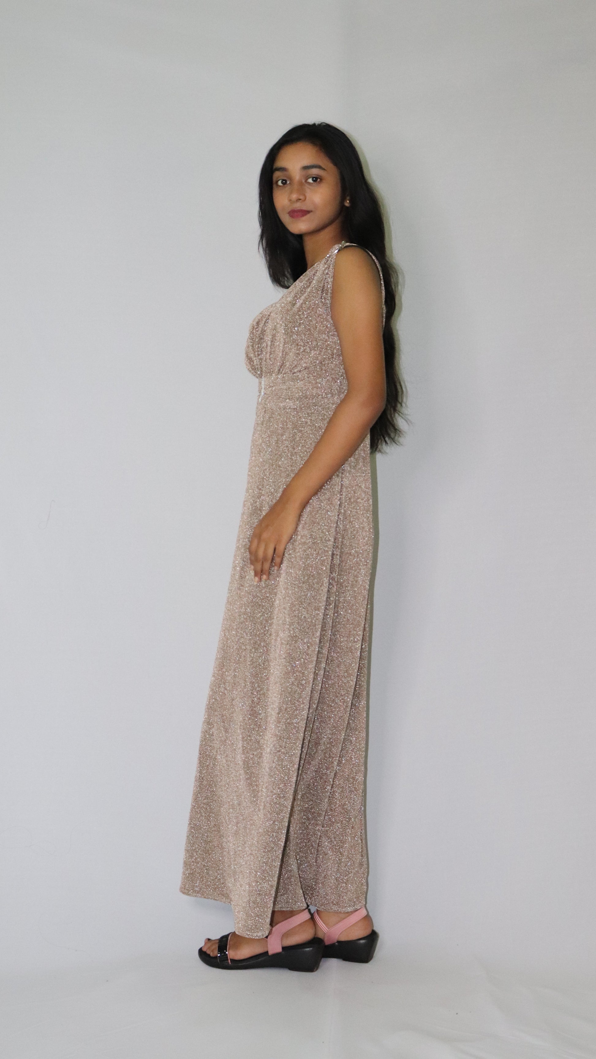 ATIMADE V Neck Solid Regular Floor Length Dress For Women