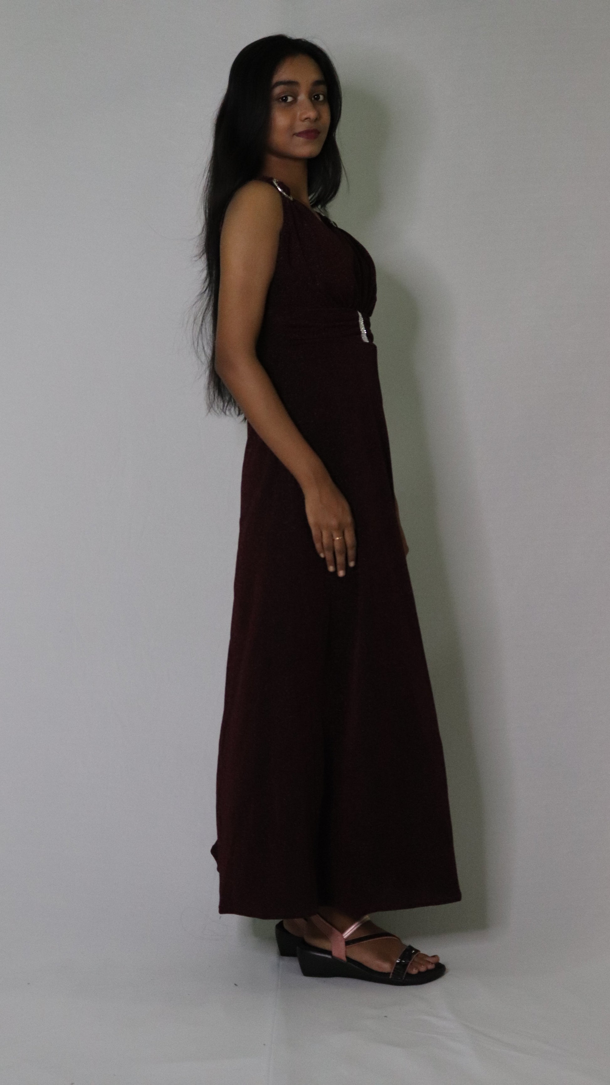 ATIMADE V Neck Solid Regular Floor Length Dress For Women