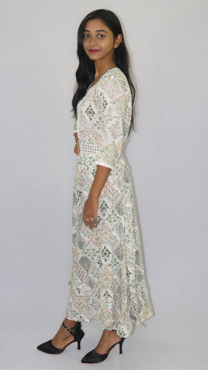ATIMADE Women's White Printed Floral Long Kurti