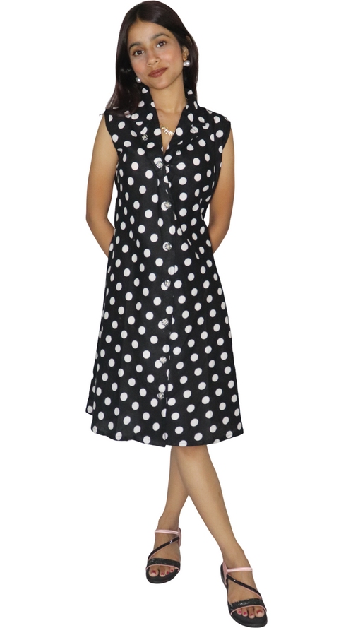 ATIMADE Women’s Sleeveless Polka Dot Shirt Dress